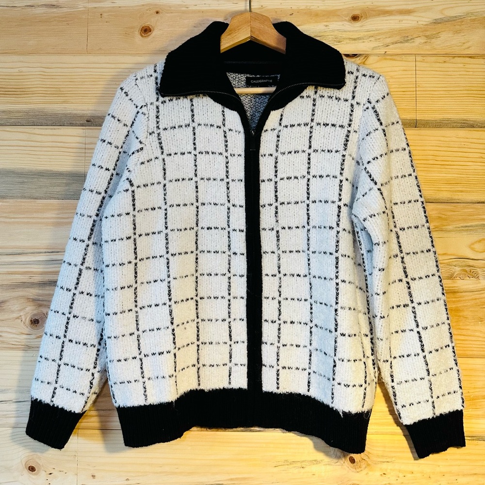 Caligraphie Black and White Checkered Sweater